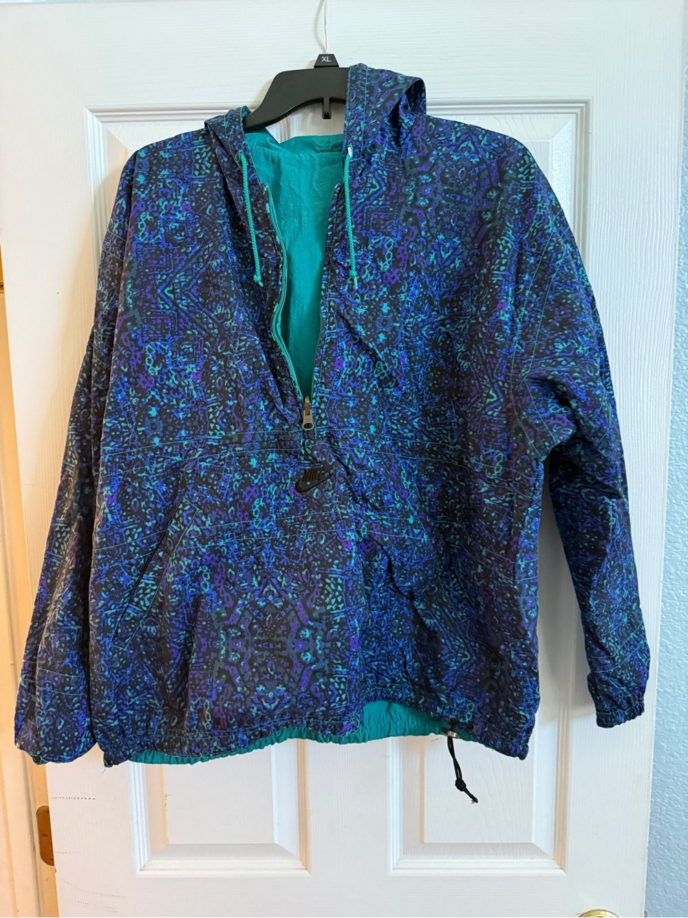 Vintage 90s Nike Half Zip Hooded Windbreaker Anorak Jacket Blue Teal Purple L